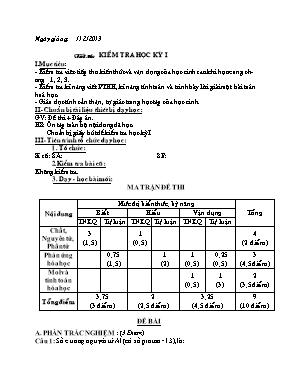 Giáo án Hóa học Lớp 8 - Tiết 56 Kiểm tra học kỳ - Năm học 2013-2014